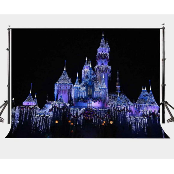 W1277, 12’ Wide by 8 Tall Chic Night Castle Backdrop Castle with Colorful Fireworks Romantic Wedding Scene Kids Newborn Printed Fabric Photography Background 